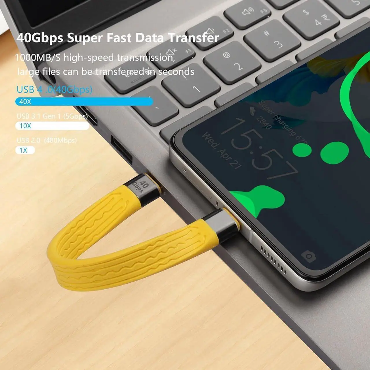 Alt view image 7 of 7 - 40Gbps USB4 Type C Extension Cable 100W PD Fast Charging 8K USB C to USB C Flat Slim FPC Data Cable for Laptop & Phone (Male to Male)