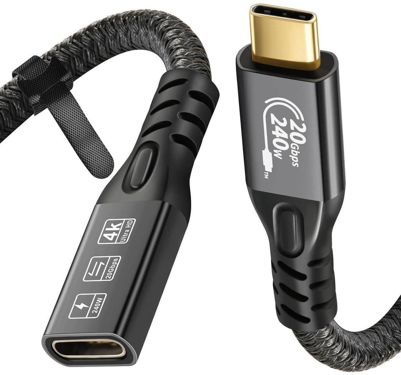 Alt view image 3 of 7 - USB C 3.2 Extension Cable, 2PCS 20Gbps USB 3.2 Gen2 Type-C Male to Female Extender Cable Ultra HD 4K@60Hz 240W Charging Data Transfer Compatible with External SSD (2PCS Extension Cable 0.25M)