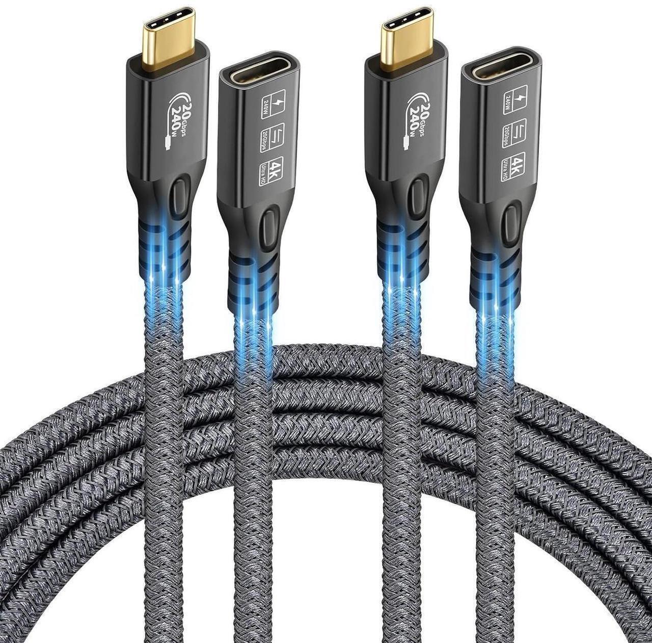 Main image of USB C 3.2 Extension Cable, 2PCS 20Gbps USB 3.2 Gen2 Type-C Male to Female Extender Cable Ultra HD 4K@60Hz 240W Charging Data Transfer Compatible with External SSD (2PCS Extension Cable 0.25M)