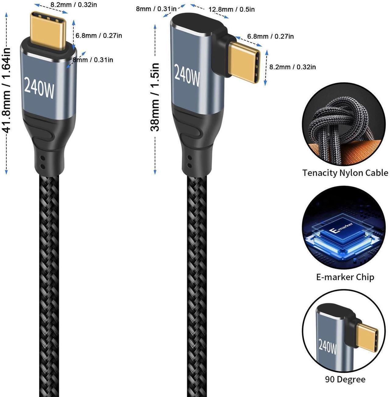 Alt view image 7 of 7 - 240W USB C to USB C Cable 10 ft, Short Type C 90 Degree Charging Cable, Nylon Braided PD 3.1 Right Angle Fast Charger Cord Compatible for MacBook Pro, iPad Pro