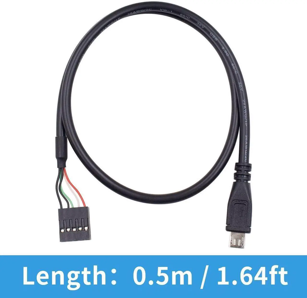 Alt view image 5 of 6 - USB Header to Micro USB Cable 1.65FT/50CM, Micro USB Male to 9 Pin Motherboard Female Adapter Dupont Extended Cable for Motherboard Header 2 Pack