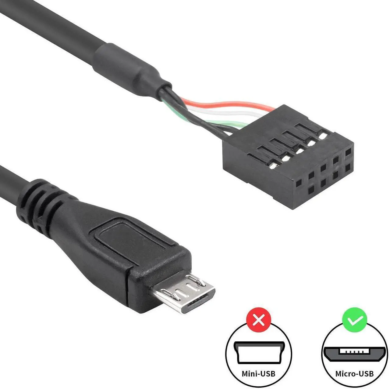Main image of USB Header to Micro USB Cable 1.65FT/50CM, Micro USB Male to 9 Pin Motherboard Female Adapter Dupont Extended Cable for Motherboard Header 2 Pack