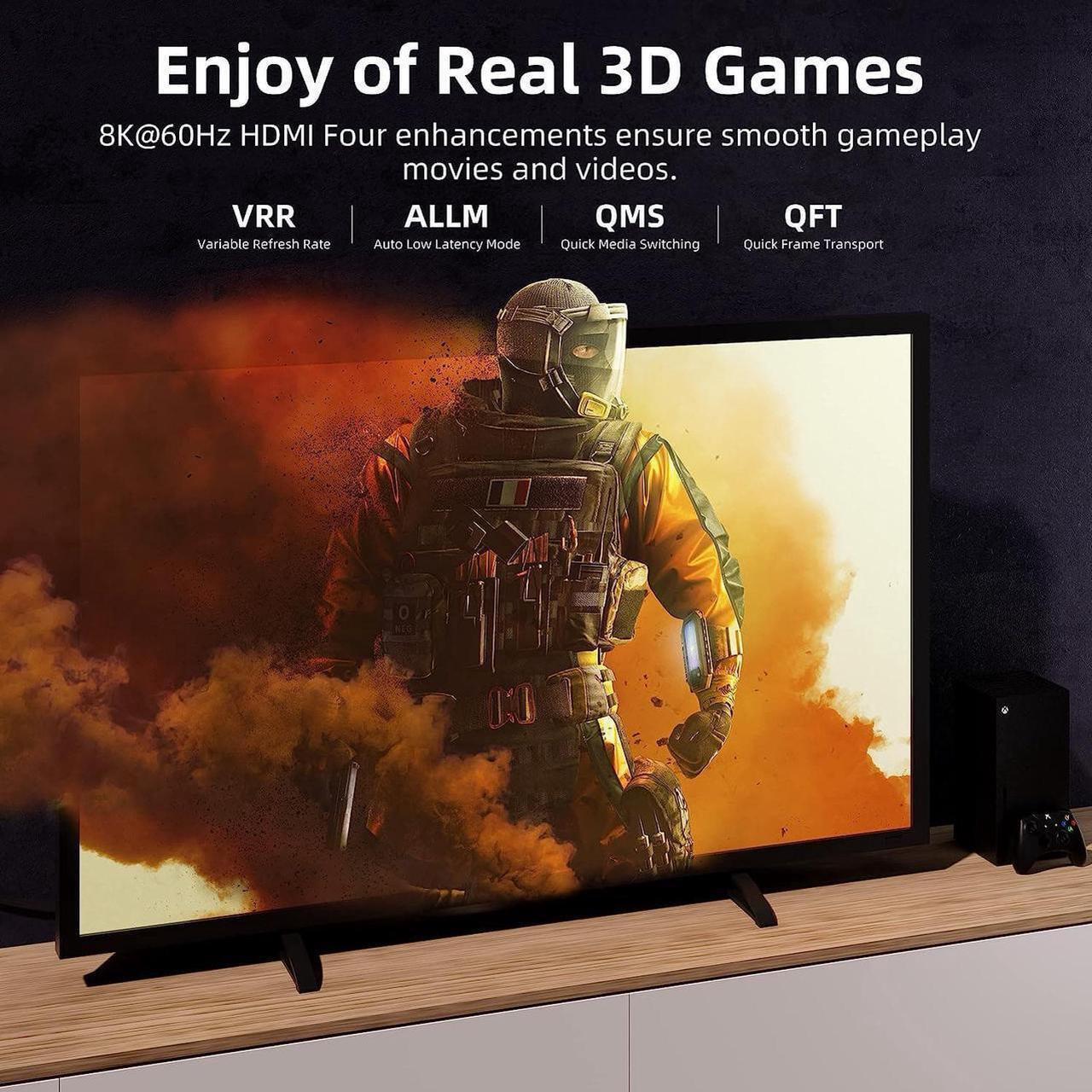 Alt view image 3 of 7 - 16FT HDMI 2.1 8K Fiber Optic Cable Braided 8K@60Hz 4K@120Hz Dynamic HDR/eARC/HDCP 2.3 Slim Flexible Suitable for Laptop Monitor RTX 3080 3090 Xbox Series X PS5, (Black+White)