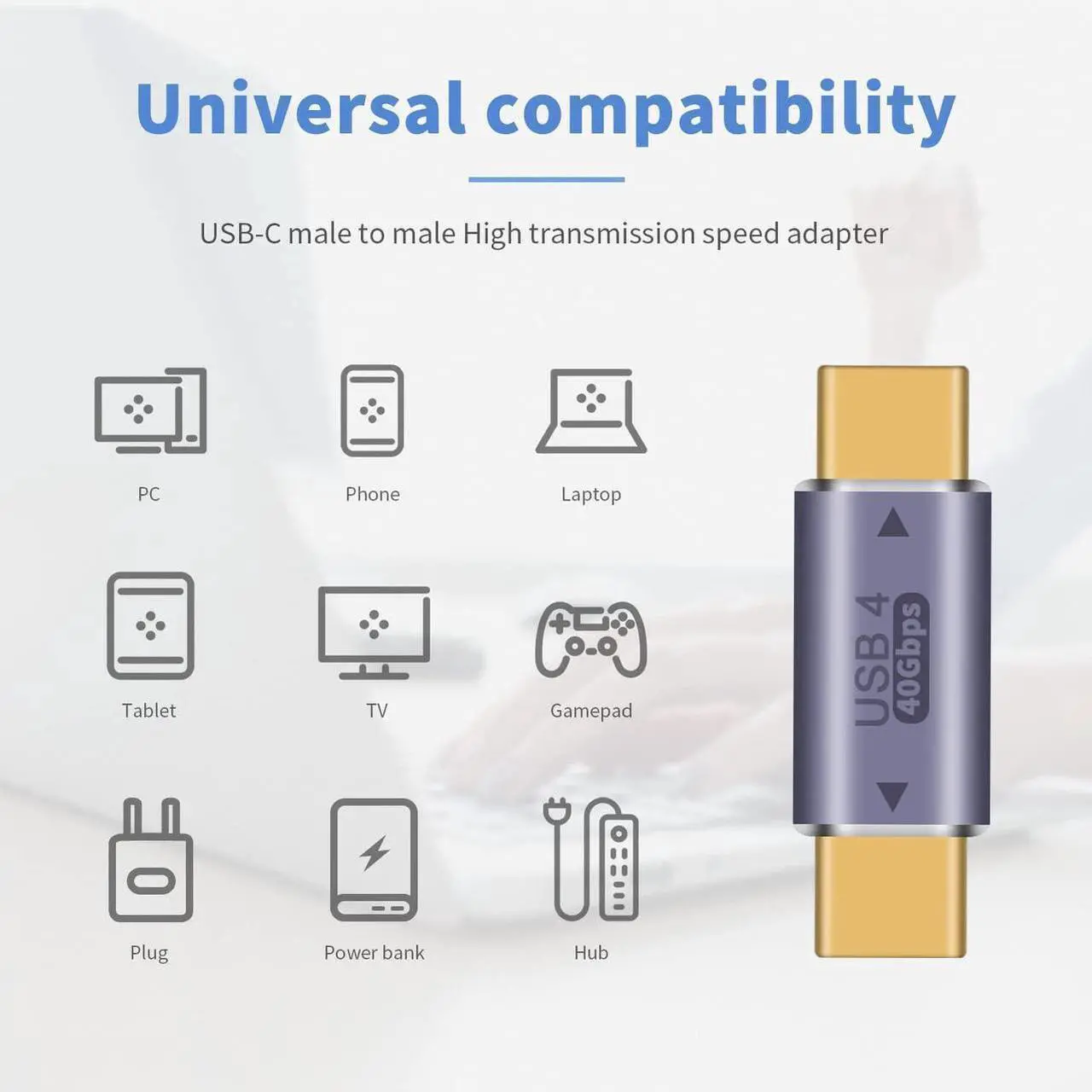 Alt view image 3 of 7 - USB C to USB C Adapter 40Gpbs, 8k@60HZ and 100W Fast Charging, Type C Male to Male Adapter Compatible with Thunderbolt 3/4 MacBook Pro/Air, Laptop, Phones and More Type C Devices (2 Pack)