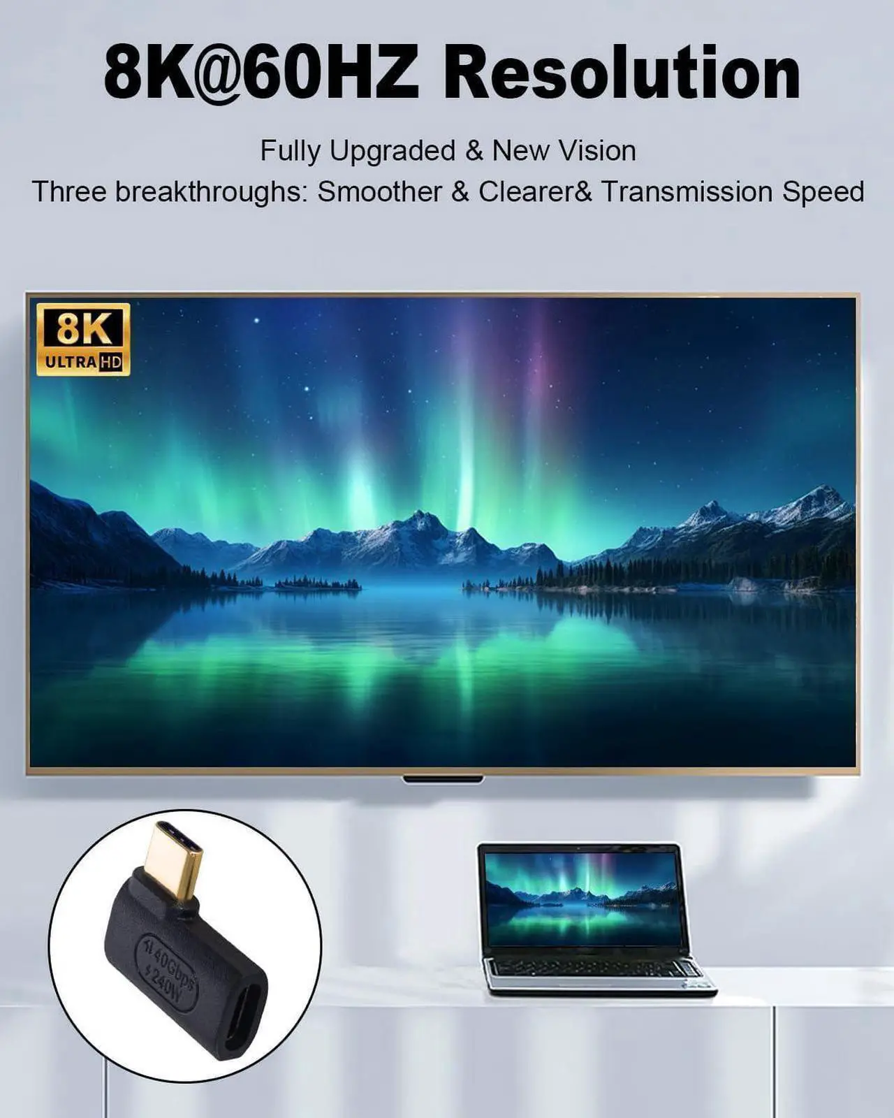 Alt view image 4 of 7 - Right Angle USB C Adapter Compatible with Thunderbolt 4 Cable, 240W 40Gbps 90 Degree USB C Male to Female Adapter with 8K@60Hz Video for USB 4, PC, Tablet, iPhone 15, Steam Deck 2 Pack