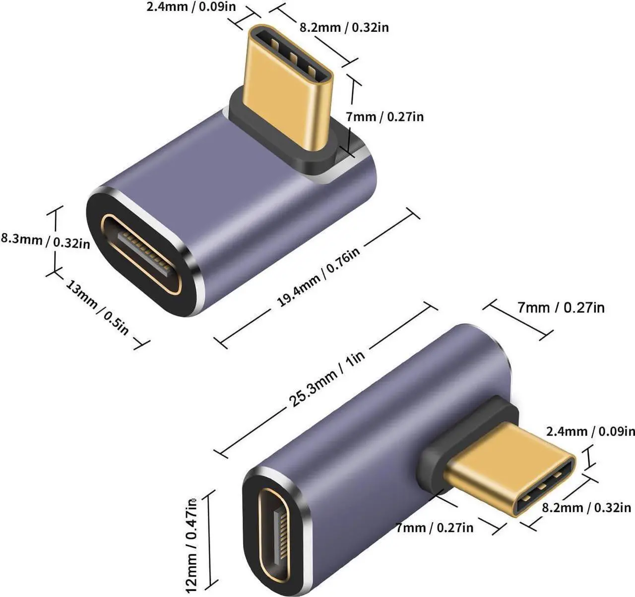 Alt view image 4 of 7 - USB C 90 Degree Adapter 40Gbps, Right Angle USB C Adapter 100W, USB Type C Extender Connector Adapter for Thunderbolt 4/3, Steam Deck, iPhone 15, Switch, iPhone