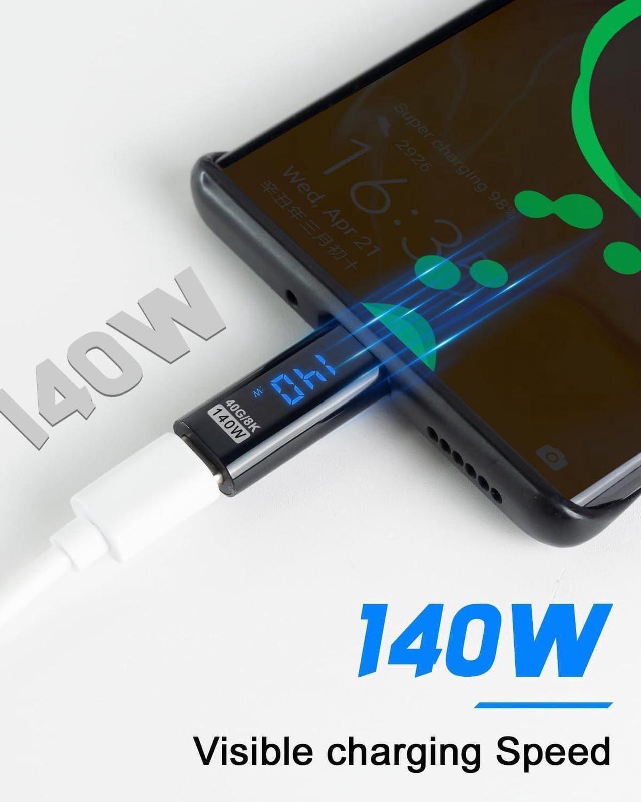 Alt view image 4 of 7 - USB C Adapter LED Wattage Display 140W, 40Gbps USB C Extension Adapter, PD 3.1 Type C Power Meter Tester with Digital Display Type C Extender for iPhone MacBook Thunderbolt Charging, 2-Pack