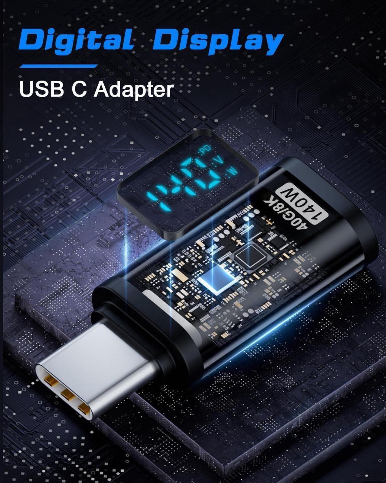 Alt view image 7 of 7 - USB C Adapter LED Wattage Display 140W, 40Gbps USB C Extension Adapter, PD 3.1 Type C Power Meter Tester with Digital Display Type C Extender for iPhone MacBook Thunderbolt Charging, 2-Pack