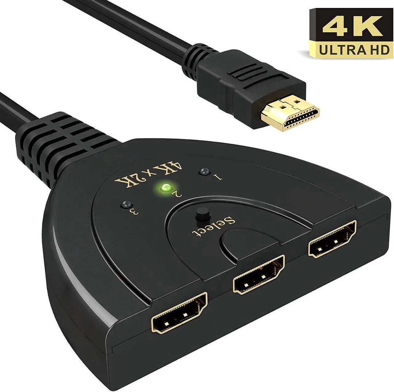 Main image of HDMI Switch, 3 Port 4K HDMI Switch Splitter Support 4K 3D Full HD 1080P Audio for HDTV/Projector/Computer Monitors (Black)