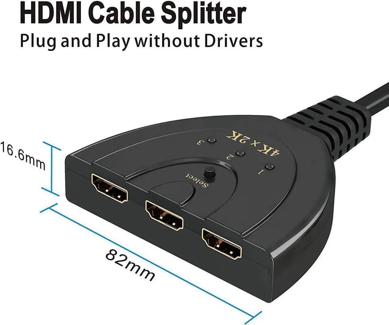Alt view image 3 of 7 - HDMI Switch, 3 Port 4K HDMI Switch Splitter Support 4K 3D Full HD 1080P Audio for HDTV/Projector/Computer Monitors (Black)