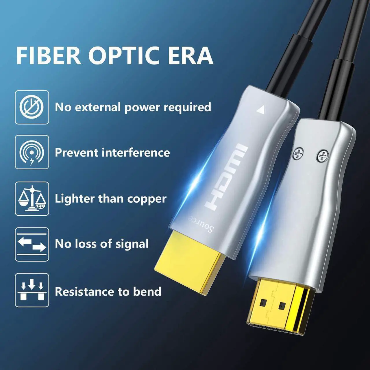Alt view image 2 of 7 - HDMI 2.0 Cable - High Speed 18Gbps - 4K 60hz(4:4:4/4:2:2/4:2:0, ARC, HDR, HDCP2.2, 3D, UHD) - Optimal Viewing for Apple tv 4k, Xbox one, PS4 pro - One-Way Work Fiber Optic HDMI Cable, 1M/3.3ft