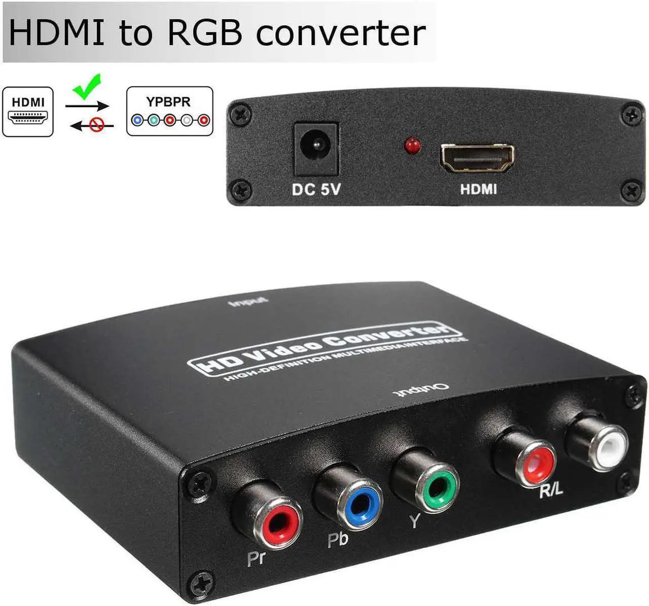 Main image of HDMI to YPbPr Scaler Converter- HDMI to Component Video 1080P (YPbPr) RGB + R/L Converter Adapter Support Coaxial for PS3, PS4, Blu-ray Player, DVD, Xbox, Notebook[with Scaler Function] (Black)