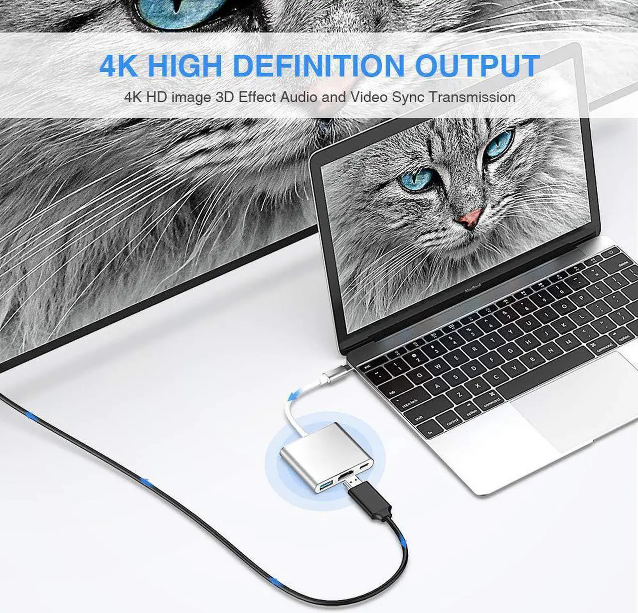 Alt view image 5 of 7 - USB-C to HDMI Adapter,USB 3.1 Type C to HDMI 4K Multiport AV Converter with USB 3.0 Port and USB C Charging Port compatible MacBook/Chromebook Pixel/Dell XPS13/Samsung Galaxy s8/s8 Plus