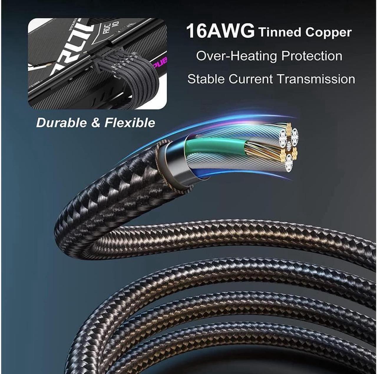 Alt view image 2 of 7 - PCI-e 5.0 Extension Cable, RTX 4090 4080 16Pin(12+4) Male to 4x8Pin Female 12VHPWR Cable PCIE GPU Power Sleeved Extender Cord Compatible for GeForce RTX 4090/4080/4070Ti/3090Ti (14inch, Black)
