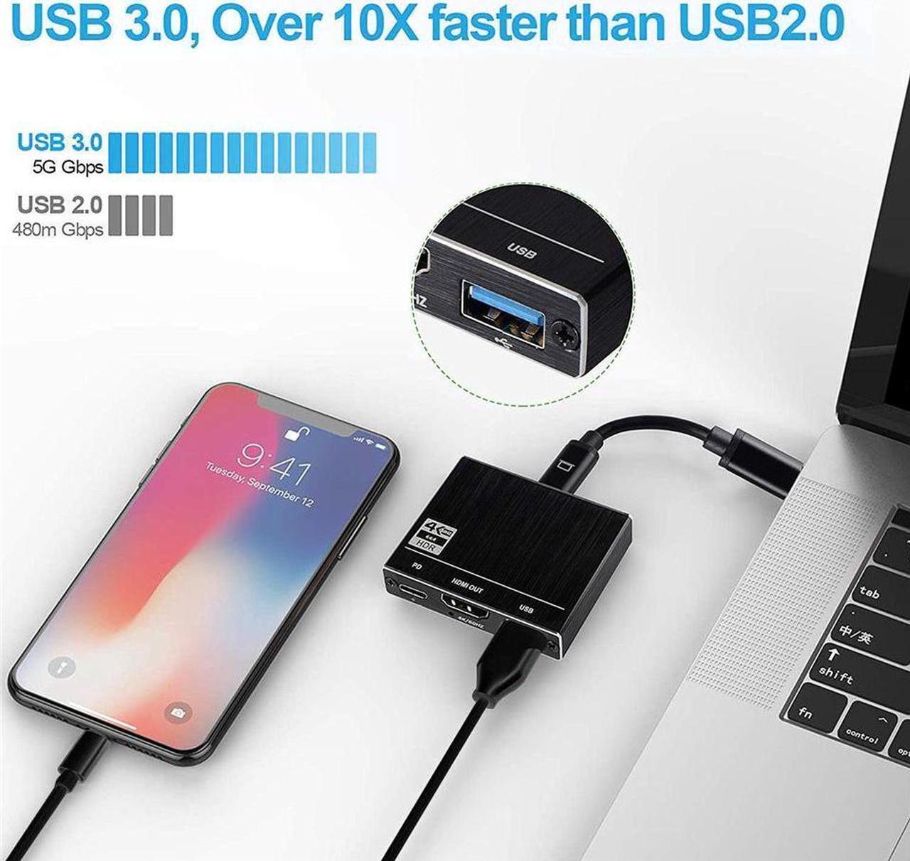 Alt view image 3 of 7 - USB C to HDMI Adapter, Thunderbolt 3 to HDMI Hub, USB-C Digital AV Multiport Adapter HDMI 4K@60Hz Output USB 3.0 Port & 100W PD Quick Charging Port Converter for MacBook/Sam.Sung S10/S10+