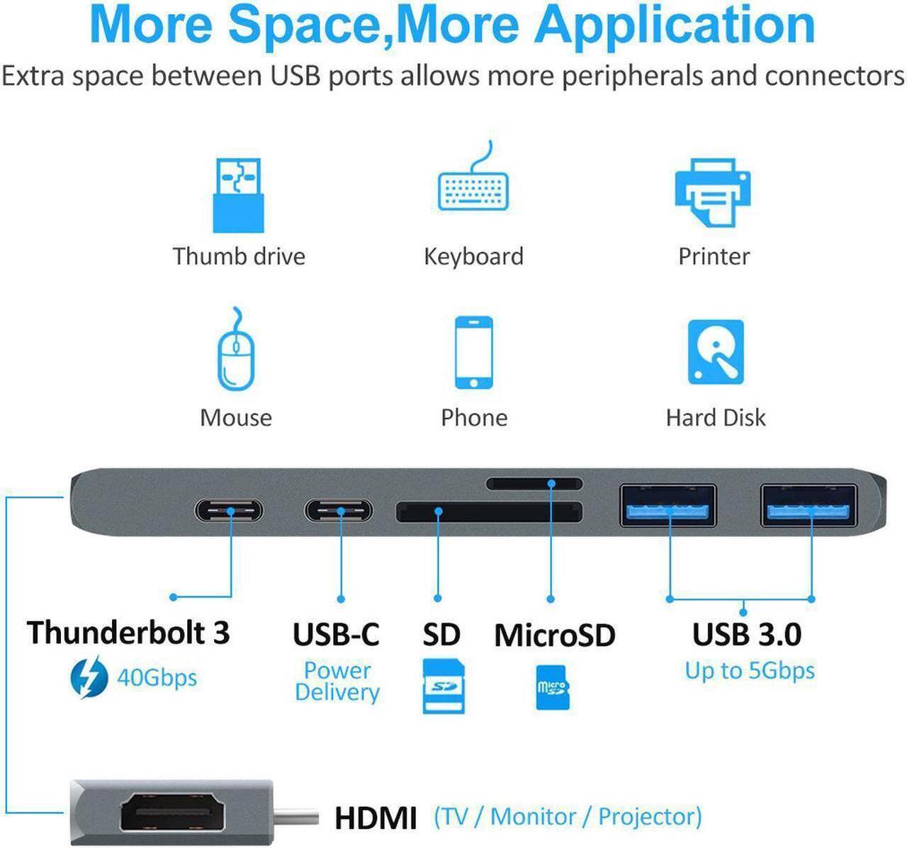 Alt view image 2 of 6 - USB Type C Hub Adapter Thunderbolt 3 7 in 1 Type-C Docking Station with 4K HDMI USB 3.0 TF SD Slot PD for MacBook Pro 2016/2017-Gary