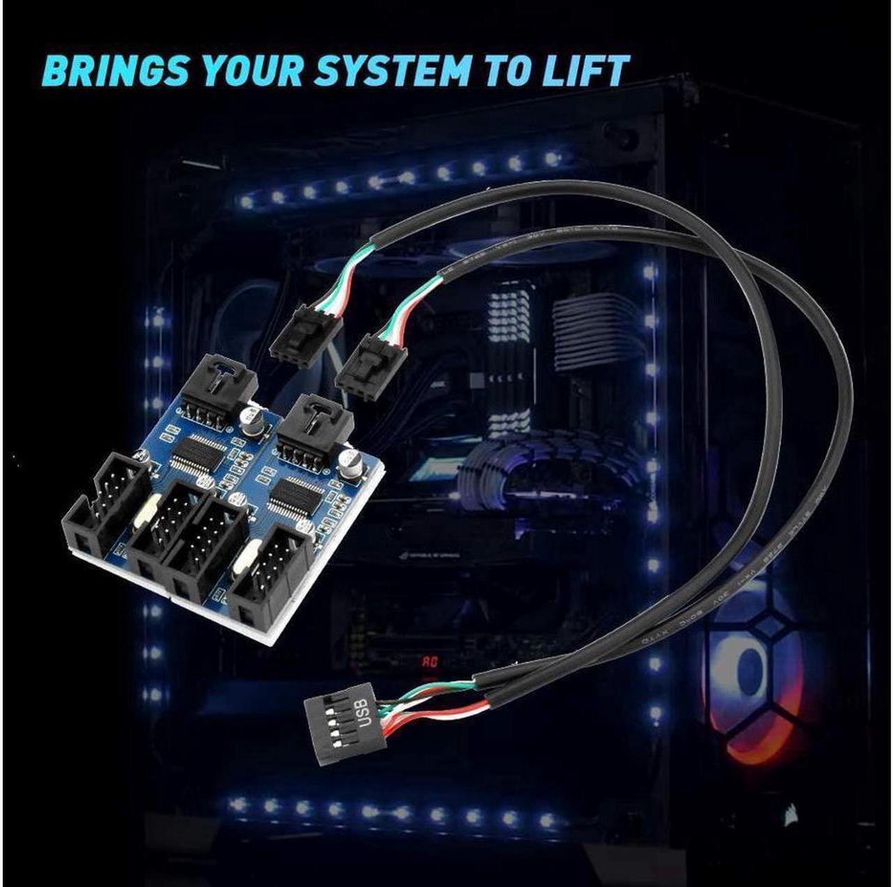 Alt view image 4 of 7 - 9pin USB Header Male 1 to 4 Female Extension Card USB 2.0 Splitter Cable Connector for Motherboard Adapter Port Multiplier for CPU WiFi Receiver Fans and RGB Light