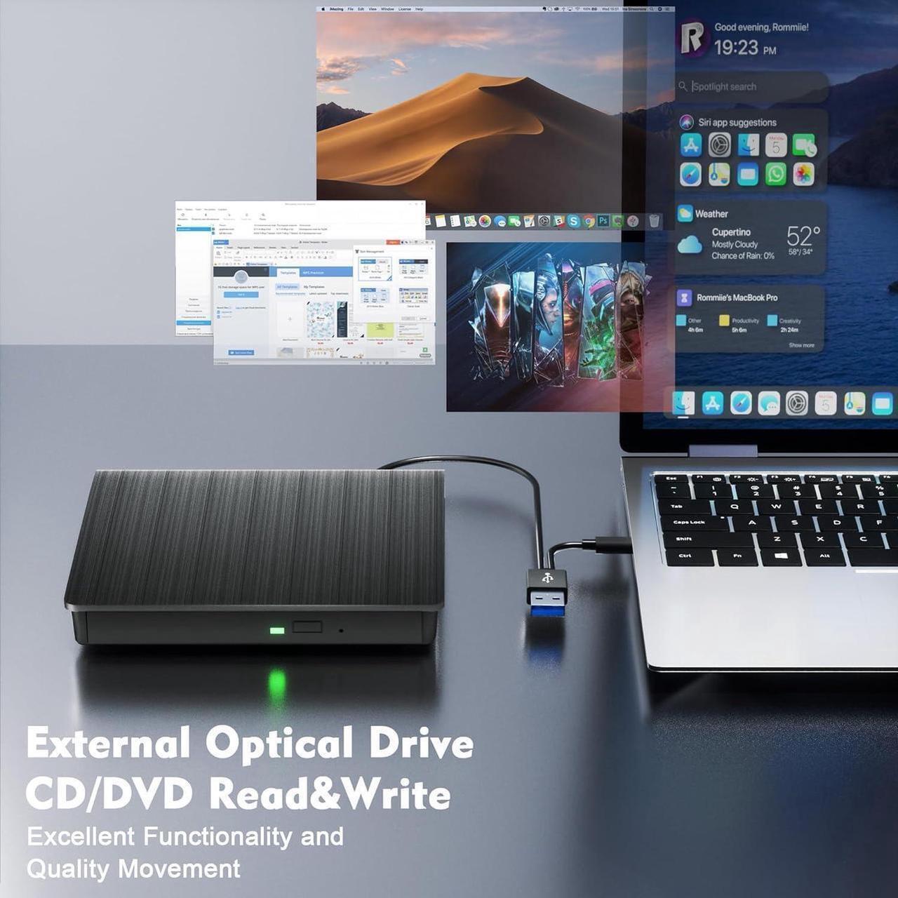 Alt view image 2 of 7 - Aomoproing  External CD/DVD Drive for Laptop PC, Portable CD DVD Player USB 3.0 & Type C Portable Optical Drive CD DVD ROM DVD Burner Compatible with Windows 10 11 Linux Mac OS