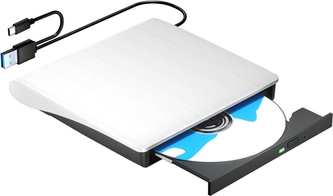 Main image of Aomoproing  External CD/DVD Drive for Laptop PC, Portable CD DVD Player USB 3.0 & Type C Portable Optical Drive CD DVD ROM DVD Burner Compatible with Windows 10 11 Linux Mac OS (White)