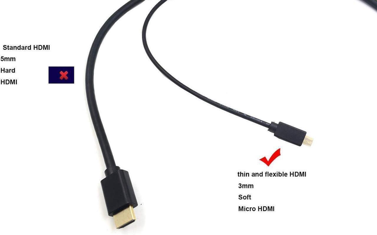 Alt view image 2 of 7 - Micro HDMI to HDMI Cable 1FT/30cm, Extreme Slim Short HDMI to Micro HDMI Cable Support 18Gbps, High-Speed, 4K@60Hz, 2160p, 48-Bit Color, 3D for A6500, A7,Canon C.amera (Male to Male)