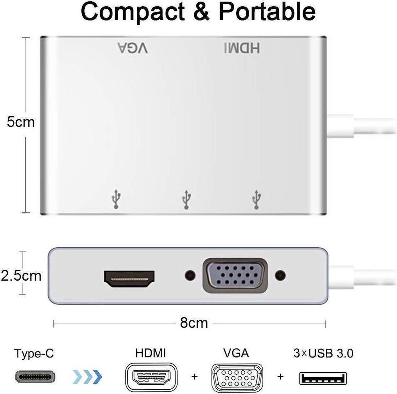 Alt view image 3 of 7 - SB C Hub Adapter(Thunderbolt 3 Compatible), USB Type C Hub to 4K HDMI,1080P VGA,3*USB3.0 ,Compatible with Samsung DeX for Galaxy S10/S9/S8,MacBook/MacBook