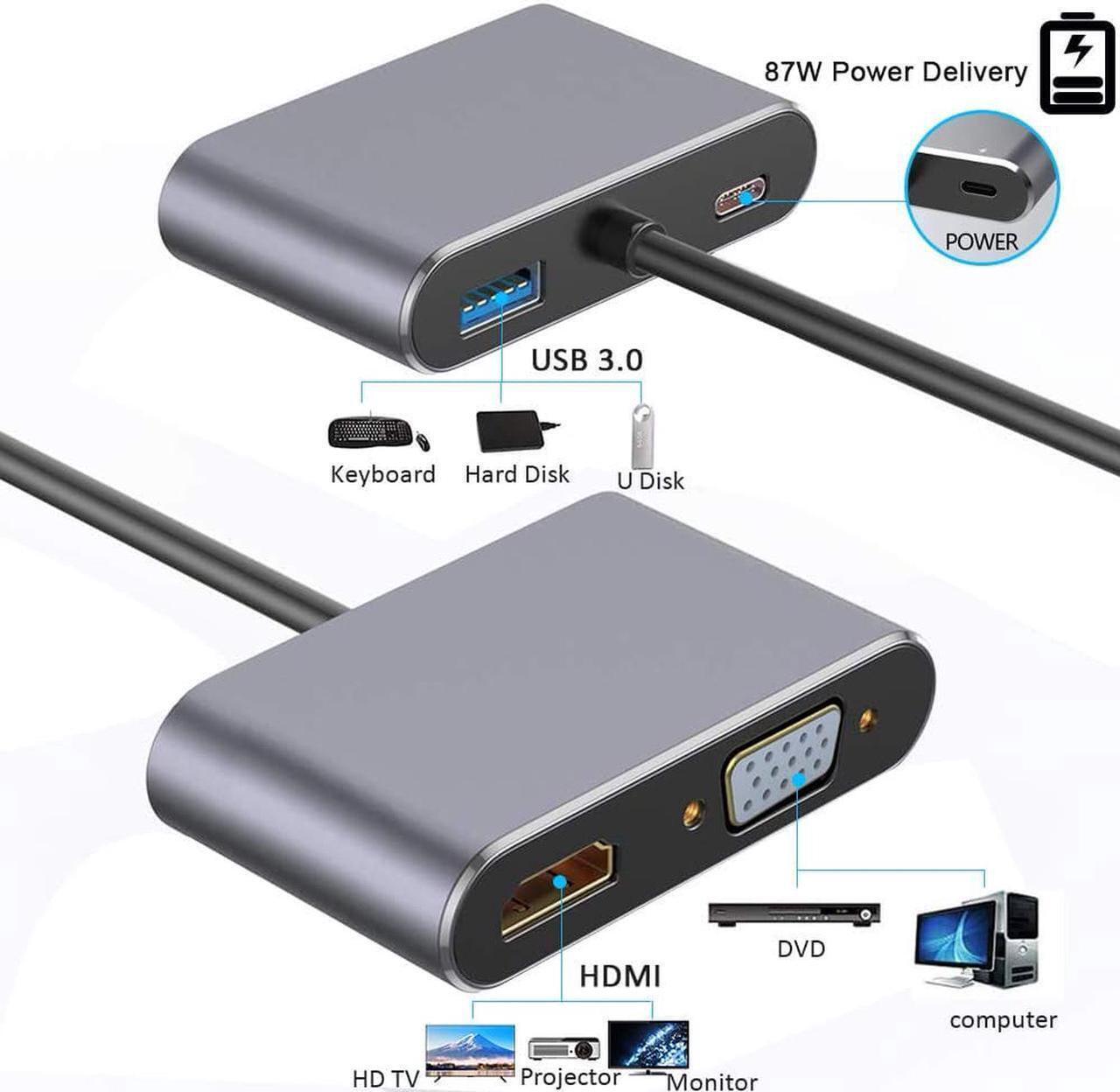 Alt view image 5 of 7 - USB C to 4K HDMI/VGA/USB3.0/PD port Multiport Adapter - Thunderbolt 3 Compatible - 4 in 1 USB-C HUB Compatible with MacBook/Pro/Air,iPad Pro,Tablets and More Type C Laptops -Silver