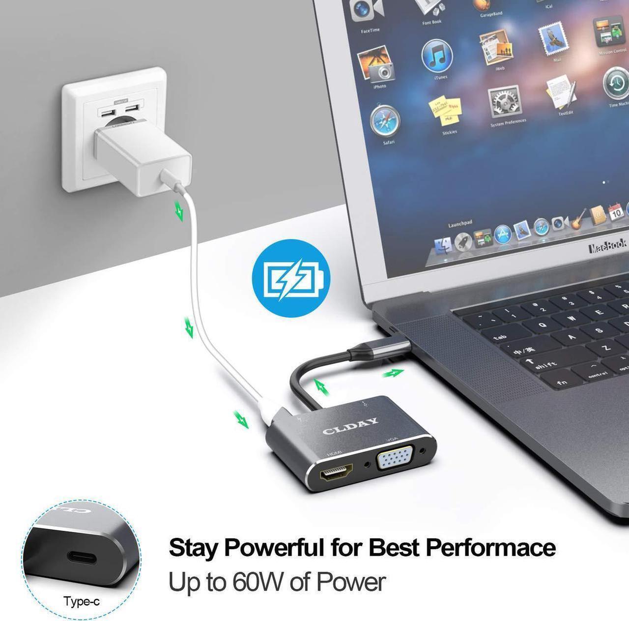 Alt view image 2 of 7 - USB C to 4K HDMI/VGA/USB3.0/PD port Multiport Adapter - Thunderbolt 3 Compatible - 4 in 1 USB-C HUB Compatible with MacBook/Pro/Air,iPad Pro,Tablets and More Type C Laptops -Silver