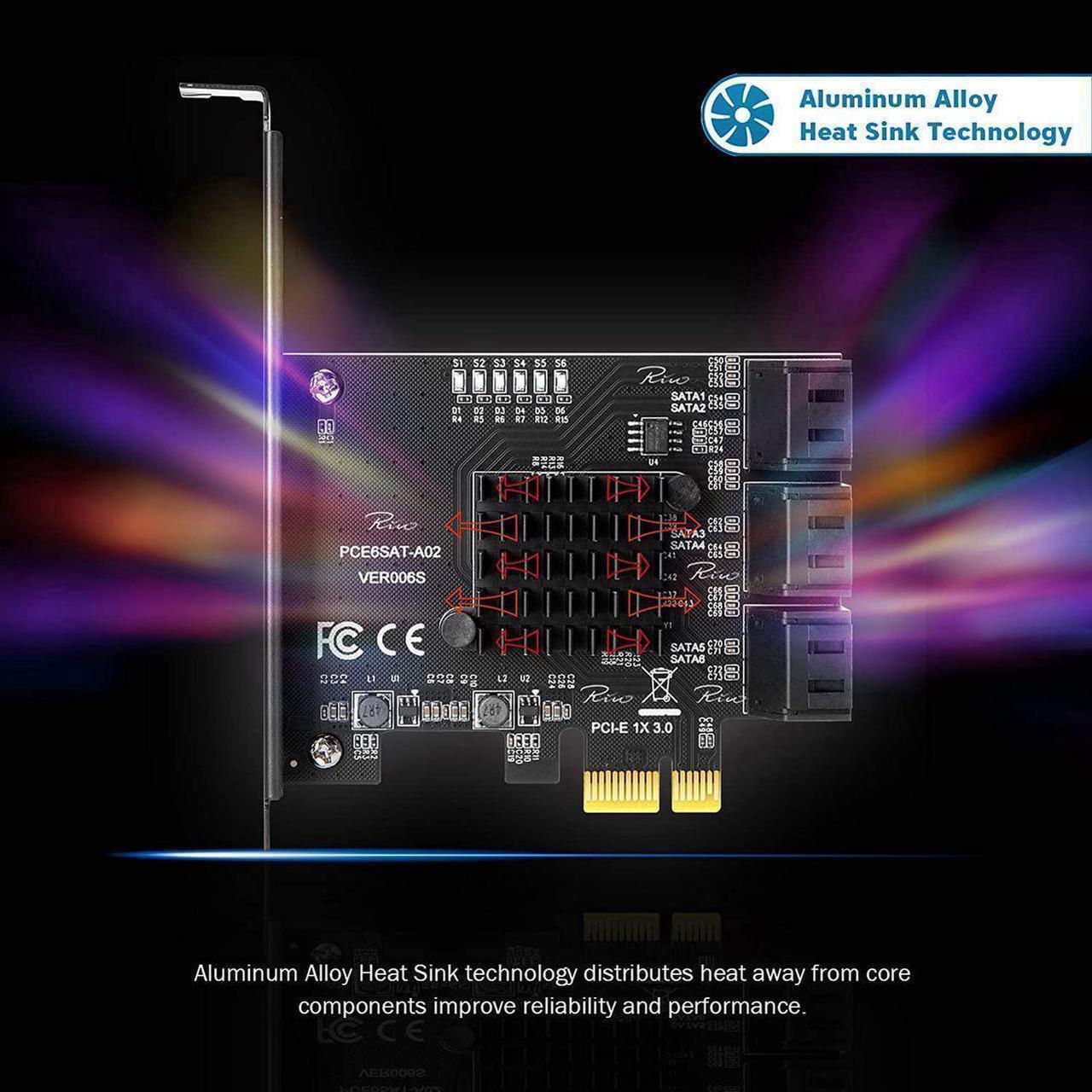 Alt view image 5 of 7 - Aomoproing PCIe SATA Card, PCI-E 3.0 to 6 Port SATA Card, SATA Controller Expansion Card with Low Profile Bracket, Non-Raid, Boot as System Disk, Support 6 SATA 3.0 Devices