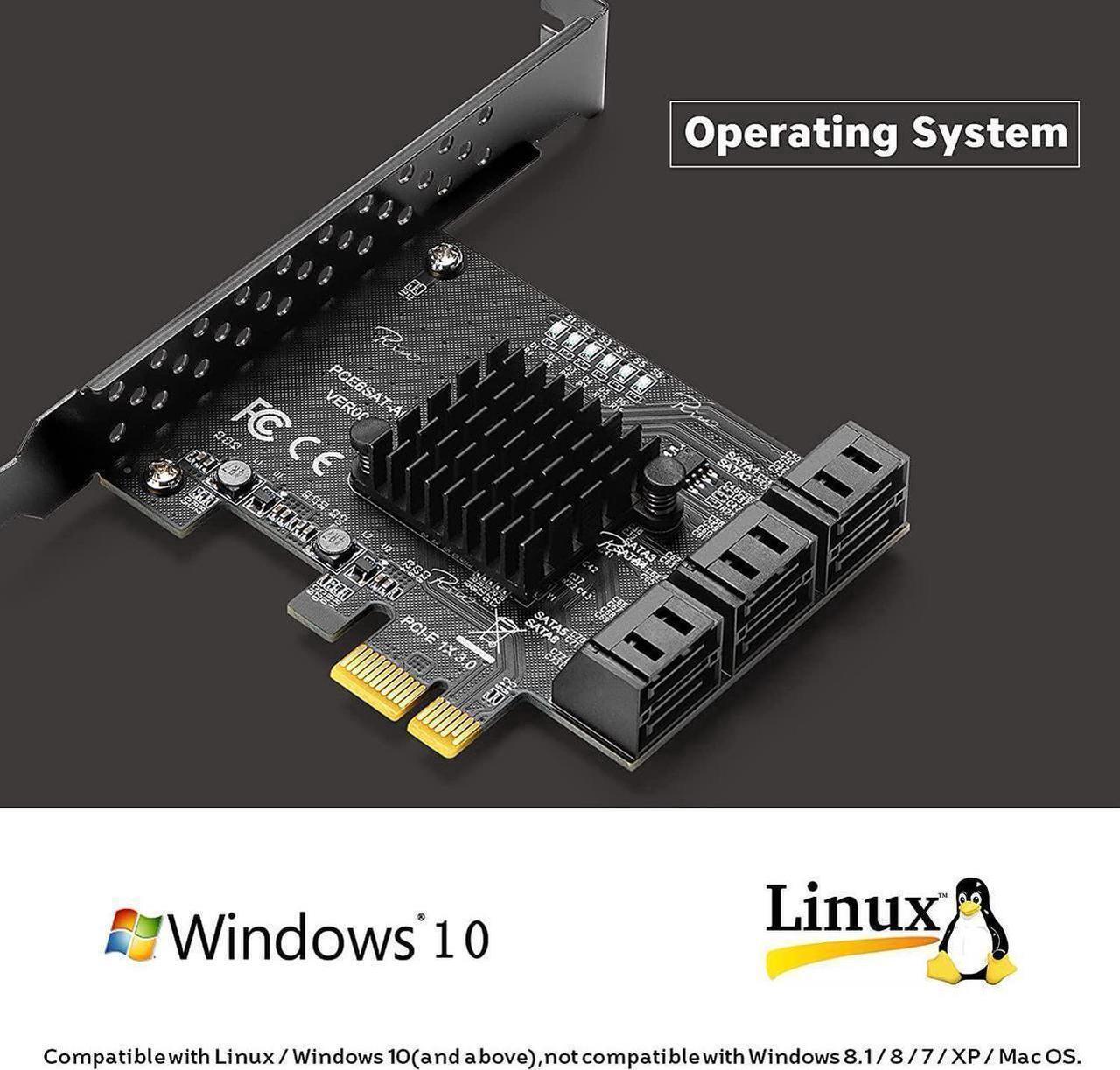 Alt view image 3 of 7 - Aomoproing PCIe SATA Card, PCI-E 3.0 to 6 Port SATA Card, SATA Controller Expansion Card with Low Profile Bracket, Non-Raid, Boot as System Disk, Support 6 SATA 3.0 Devices