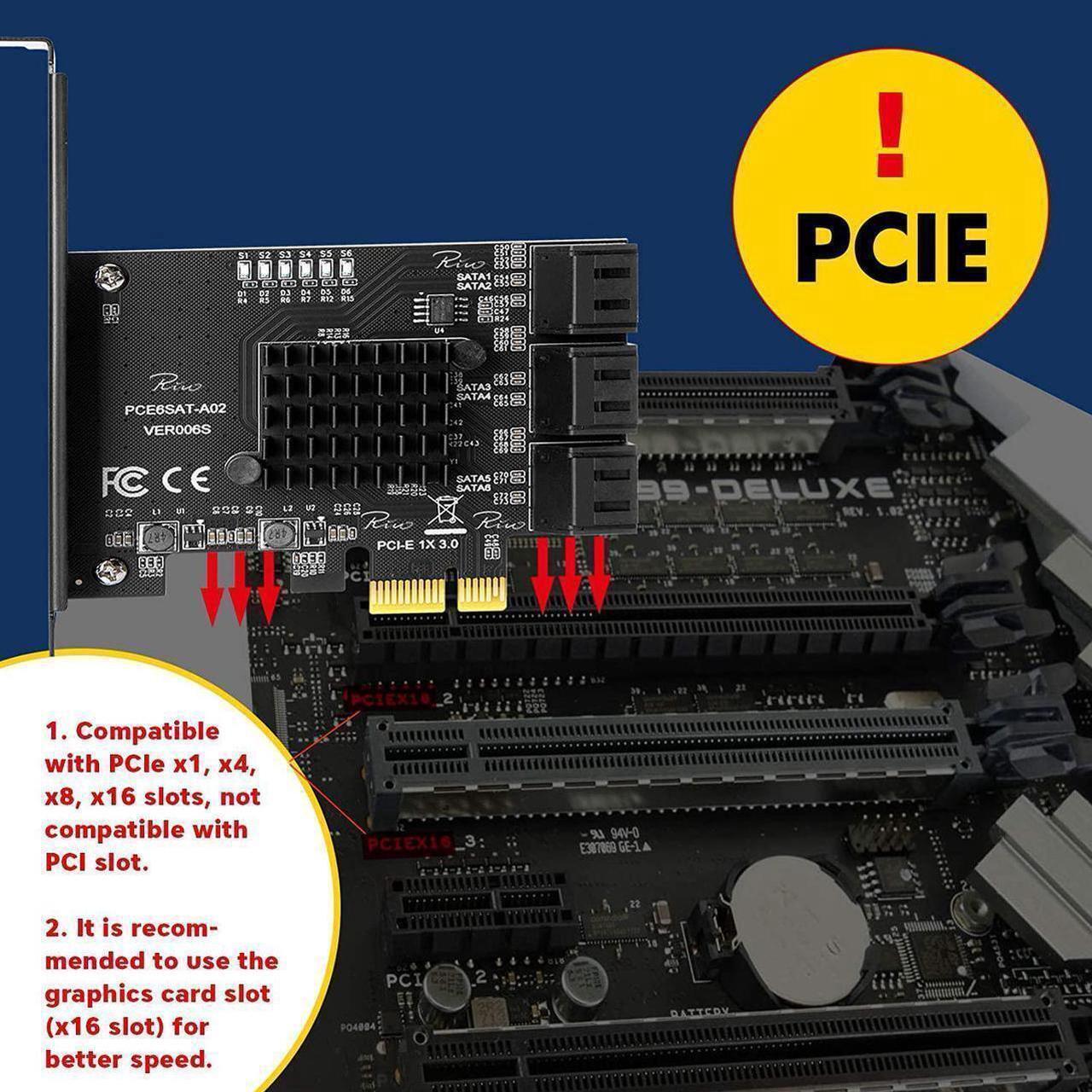 Alt view image 7 of 7 - Aomoproing PCIe SATA Card, PCI-E 3.0 to 6 Port SATA Card, SATA Controller Expansion Card with Low Profile Bracket, Non-Raid, Boot as System Disk, Support 6 SATA 3.0 Devices