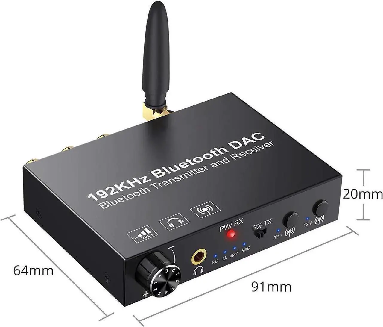 Alt view image 2 of 7 - 192KHz DAC Digital to Analog Audio Converter Bluetooth5.0 Transmitter Receiver with aptX HD aptx Low Latency Wireless Audio Adapter