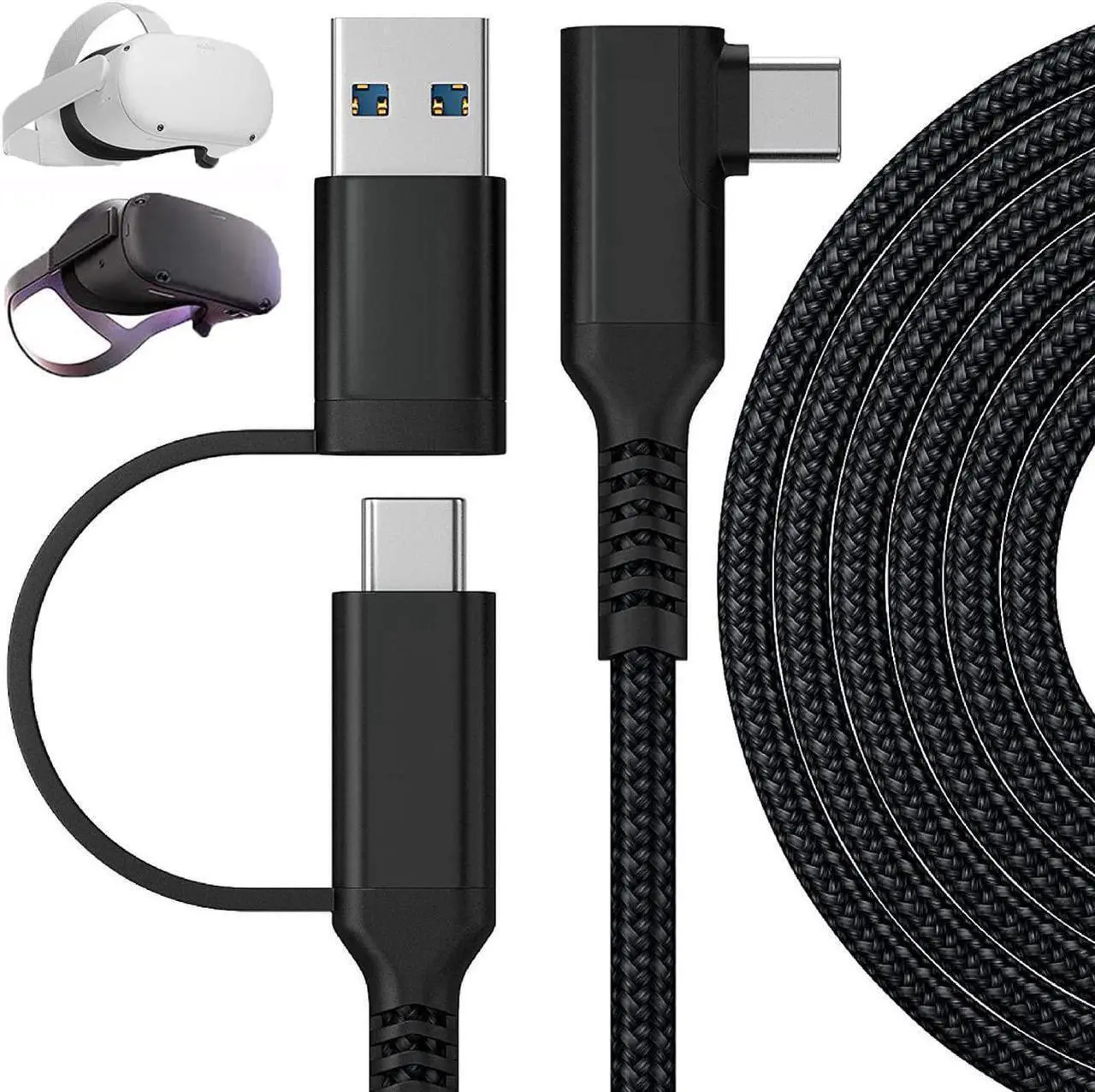 Alt view image 3 of 5 - USB C & USB A (2 in 1) to USB C Link Cable 10FT/3M Compatible with Oculus/Meta Quest 2, High Speed PC Data Transfer Link Cable, Fast Charging USB 3.1 Gen2 to USB C Cable for VR Headset and Gaming PC