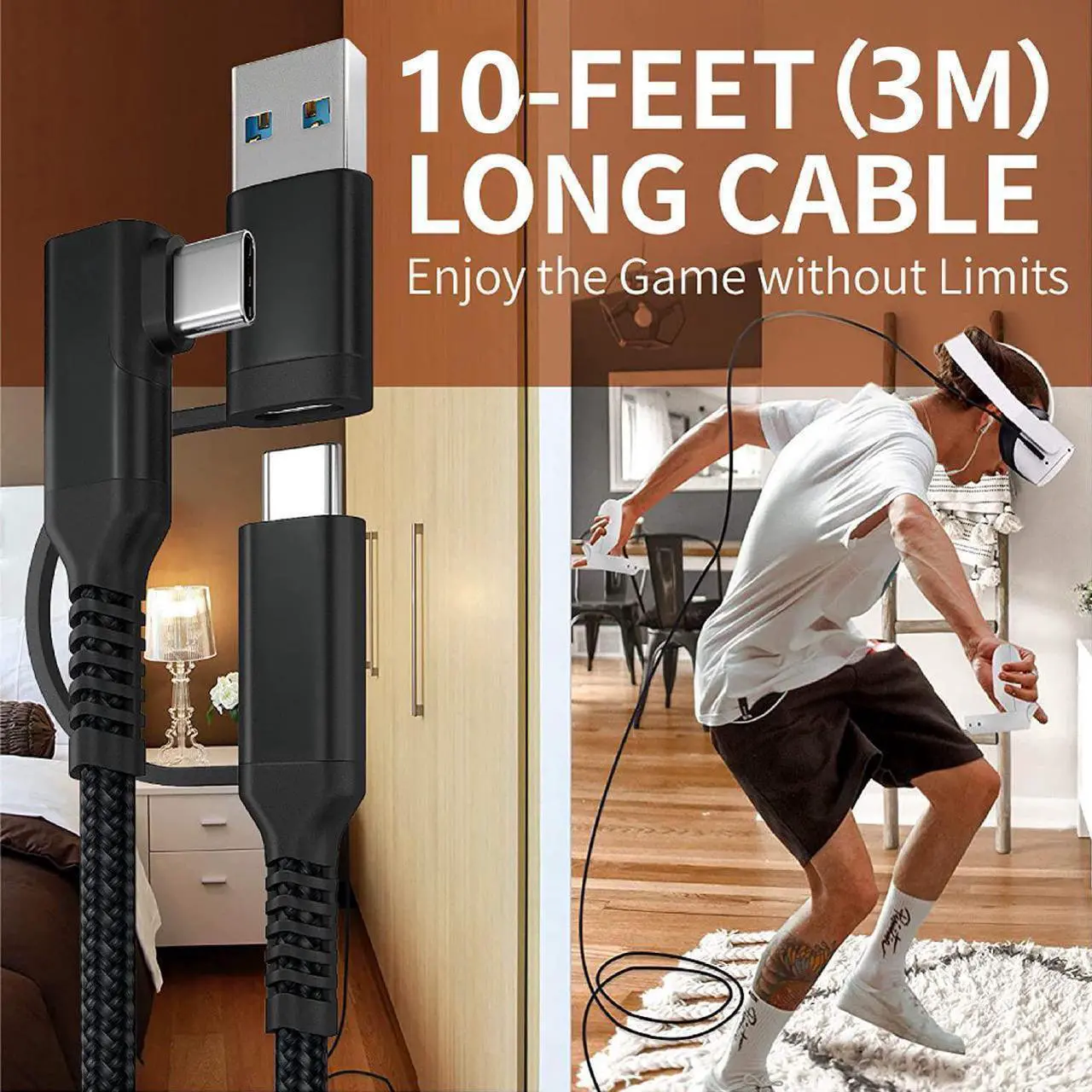 Alt view image 4 of 5 - USB C & USB A (2 in 1) to USB C Link Cable 10FT/3M Compatible with Oculus/Meta Quest 2, High Speed PC Data Transfer Link Cable, Fast Charging USB 3.1 Gen2 to USB C Cable for VR Headset and Gaming PC