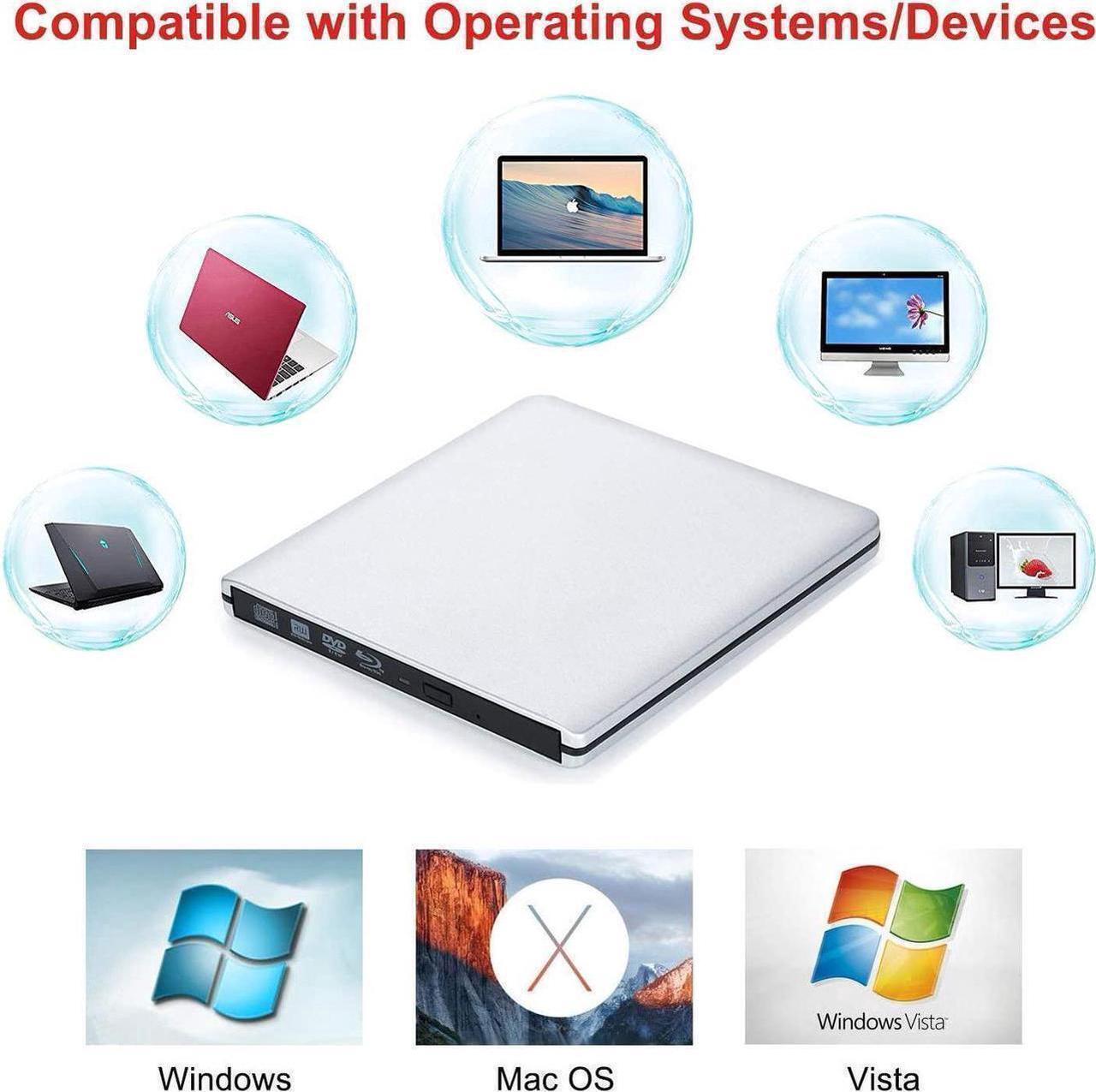 Alt view image 3 of 5 - External Blu Ray DVD Drive , USB 3.0 Burner Slim Optical Portable Blu-ray CD DVD Reader Writer RW Player for Laptop Desktop MacBook OS Windows 7 8 10 PC iMac Laptop (Silver)