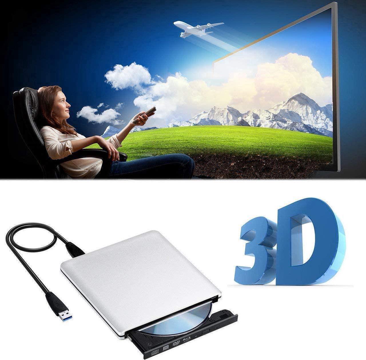 Alt view image 5 of 5 - External Blu Ray DVD Drive , USB 3.0 Burner Slim Optical Portable Blu-ray CD DVD Reader Writer RW Player for Laptop Desktop MacBook OS Windows 7 8 10 PC iMac Laptop (Silver)