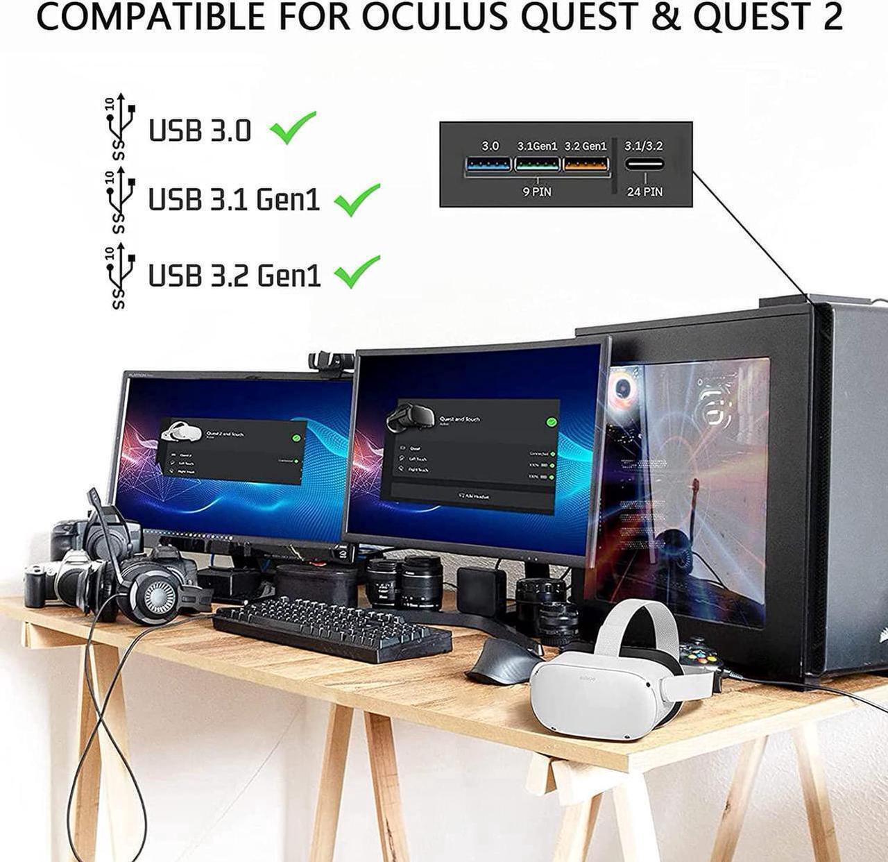 Alt view image 6 of 7 - 10FT / 3M USB A to USB C Link Cable for Oculus Quest 2, 90 Degree USB 3.0 to USB C USB 3.2 Gen 1 Cable High Speed Data Transfer & Fast Charging Compatible for Oculus VR Headset, PC Gaming