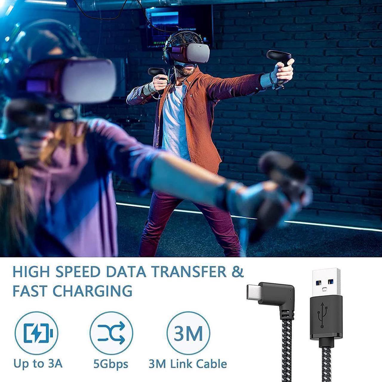 Alt view image 5 of 7 - 10FT / 3M USB A to USB C Link Cable for Oculus Quest 2, 90 Degree USB 3.0 to USB C USB 3.2 Gen 1 Cable High Speed Data Transfer & Fast Charging Compatible for Oculus VR Headset, PC Gaming