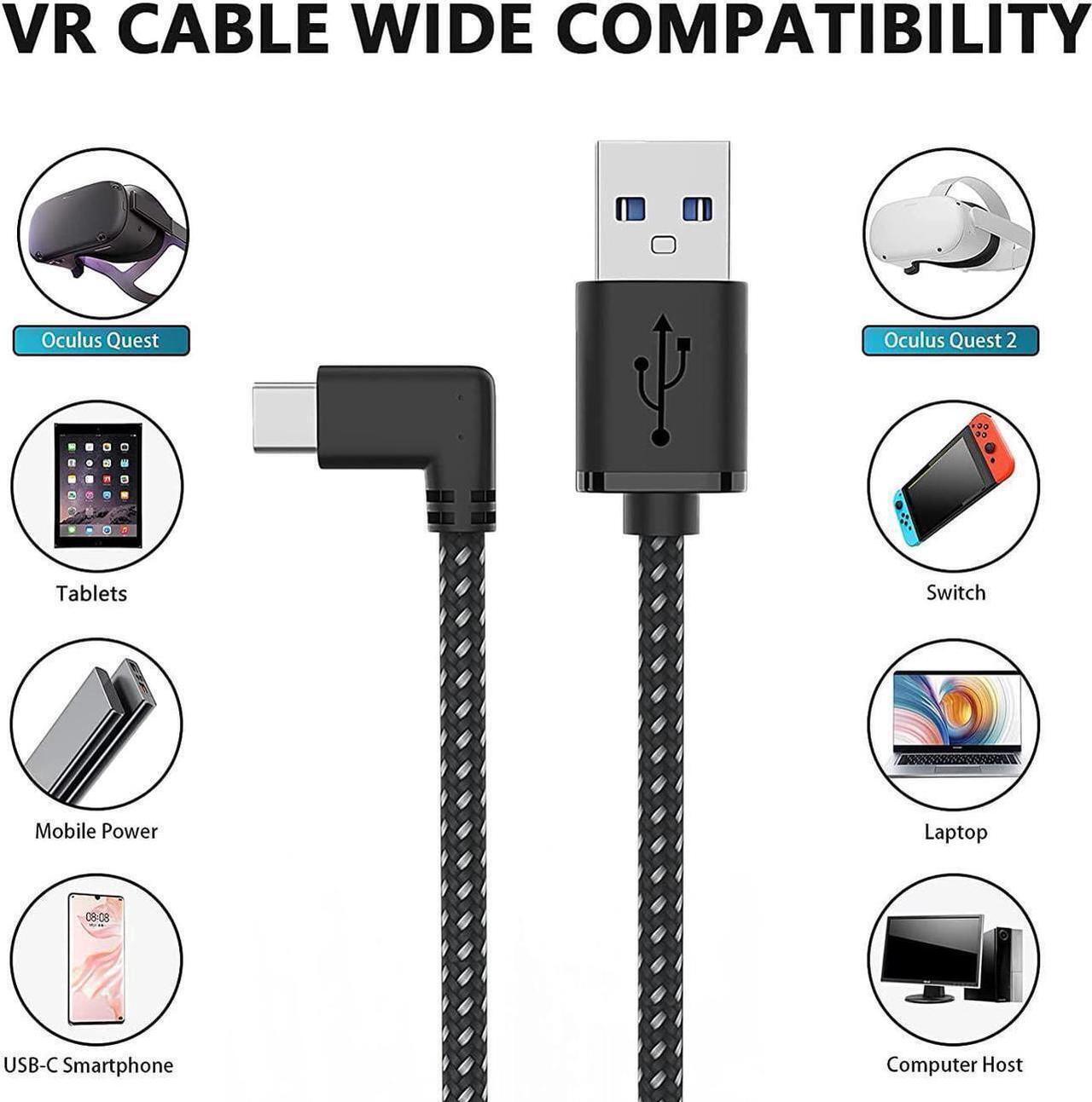 Alt view image 2 of 7 - 10FT / 3M USB A to USB C Link Cable for Oculus Quest 2, 90 Degree USB 3.0 to USB C USB 3.2 Gen 1 Cable High Speed Data Transfer & Fast Charging Compatible for Oculus VR Headset, PC Gaming