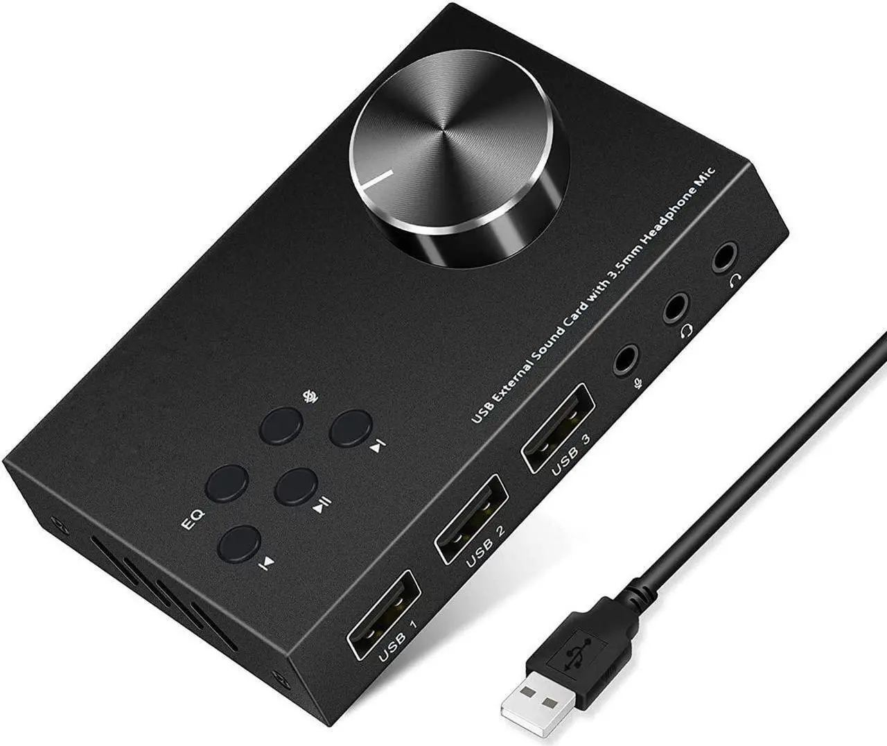 Main image of USB Volume Control Knob Multimedia Audio Controller USB Hub with Audio Adapter External Sound Card with 3.5mm Headphone Microphone Jack for Windows, Mac, Linux, PC, Laptop, Desktop