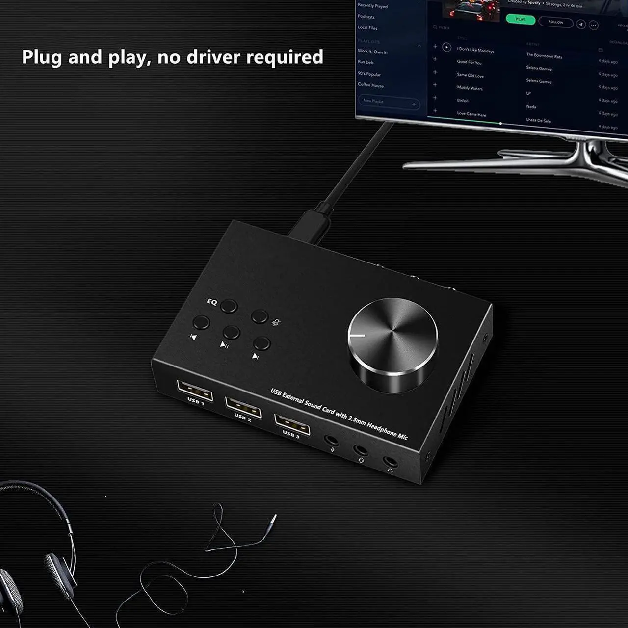 Alt view image 3 of 6 - USB Volume Control Knob Multimedia Audio Controller USB Hub with Audio Adapter External Sound Card with 3.5mm Headphone Microphone Jack for Windows, Mac, Linux, PC, Laptop, Desktop