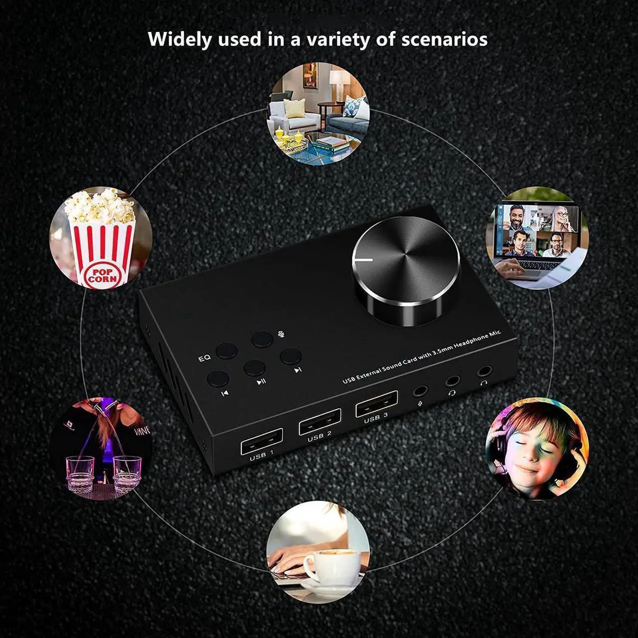 Alt view image 5 of 6 - USB Volume Control Knob Multimedia Audio Controller USB Hub with Audio Adapter External Sound Card with 3.5mm Headphone Microphone Jack for Windows, Mac, Linux, PC, Laptop, Desktop