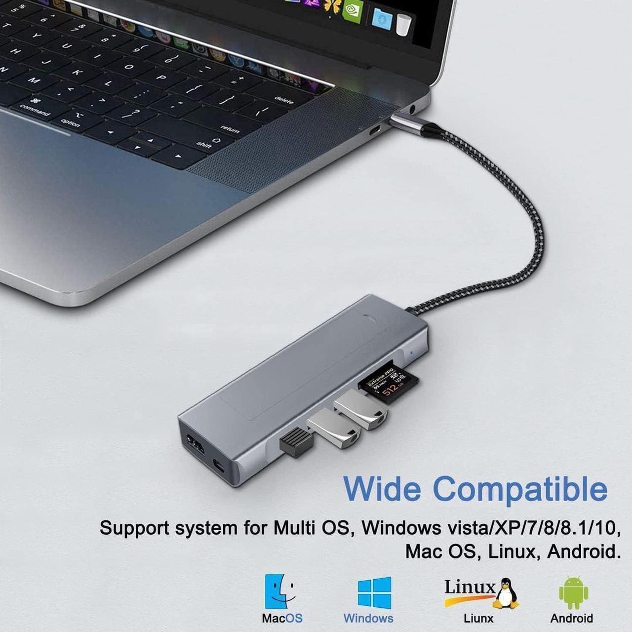 Alt view image 3 of 6 - USB-C Hub with M.2 NVMe/SATA SSD Enclosure, 8 in 1 USB C Hub Adapter Fits PCIe 3.0 NVMe M.2 SSD, 2.5-inch SATA HDD with 4K HDMI, 10Gbps USB-C 3.1 & USB 3.1, USB 2.0, SD/Micro SD, 100W PD for Laptops
