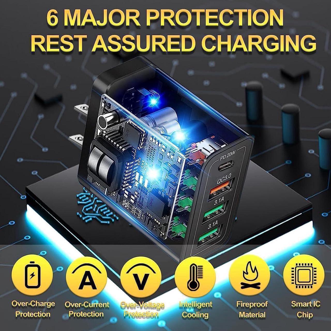 Alt view image 6 of 7 - [2 PACK] USB C Charger/USB Charger, PD 20W+QC 40W Fast Chaging Block 4 Port USB Wall Charger Block for i-Phone 14 13 12 11 Pro Max XS XR X 8 7 6, Android Smartphones, Tablet, and More