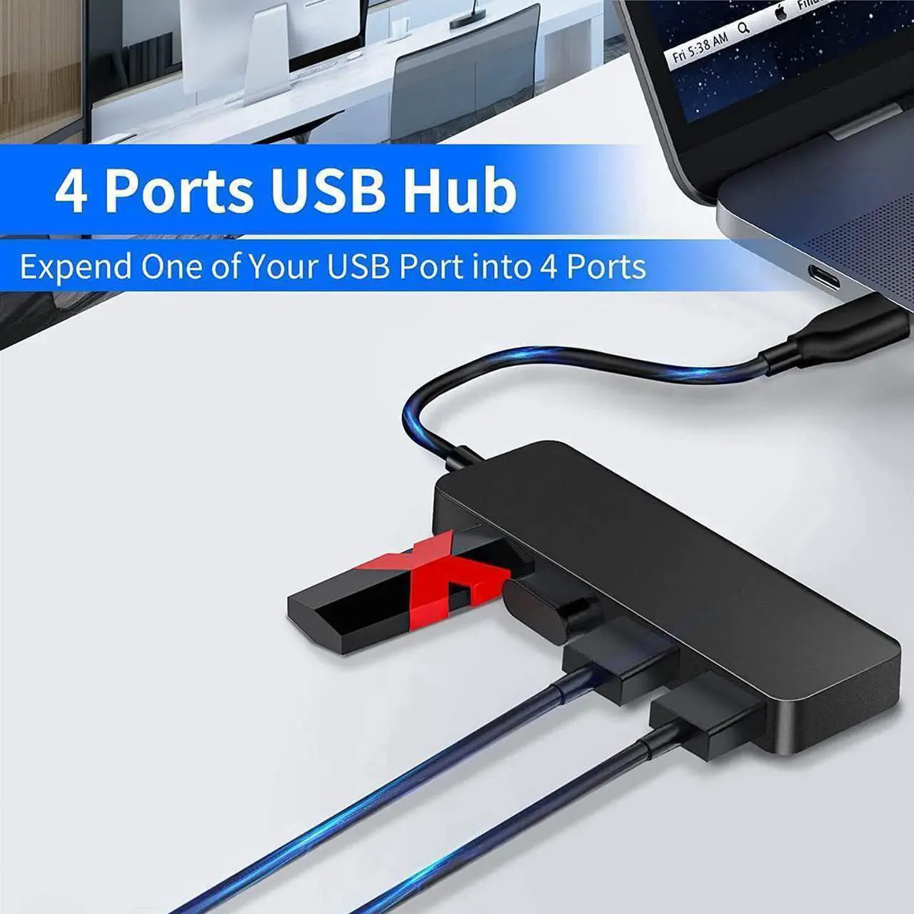 Alt view image 5 of 7 - USB Hub, 4-Port Ultra Slim USB 2.0 Splitter Extender Expander for iMac Pro/MacBook Air/Mac Mini/Pro/Surface Pro/Notebook PC/Laptop/USB Flash Drives/Mobile HDD/All USB Peripherals