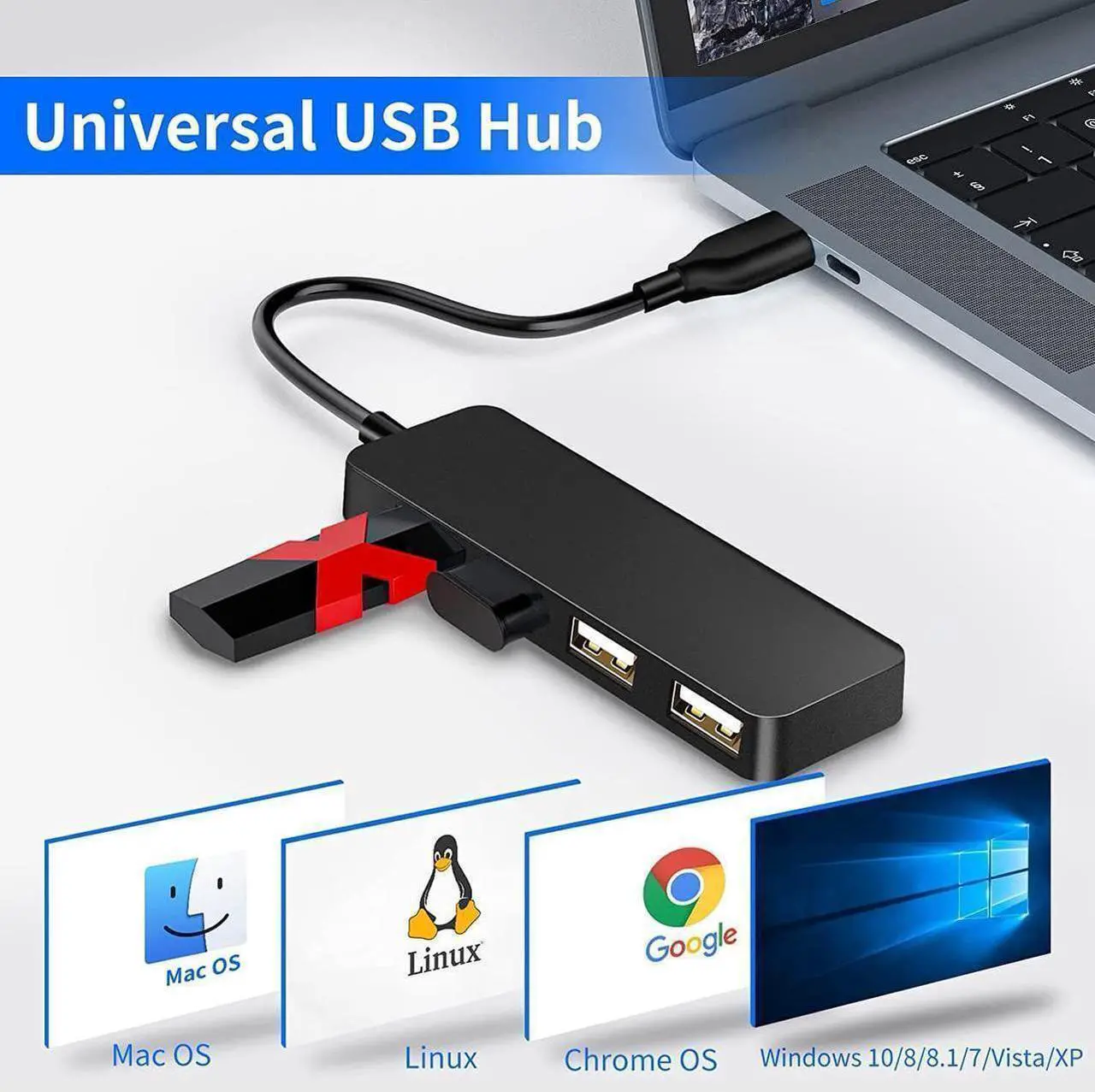Alt view image 3 of 7 - USB Hub, 4-Port Ultra Slim USB 2.0 Splitter Extender Expander for iMac Pro/MacBook Air/Mac Mini/Pro/Surface Pro/Notebook PC/Laptop/USB Flash Drives/Mobile HDD/All USB Peripherals