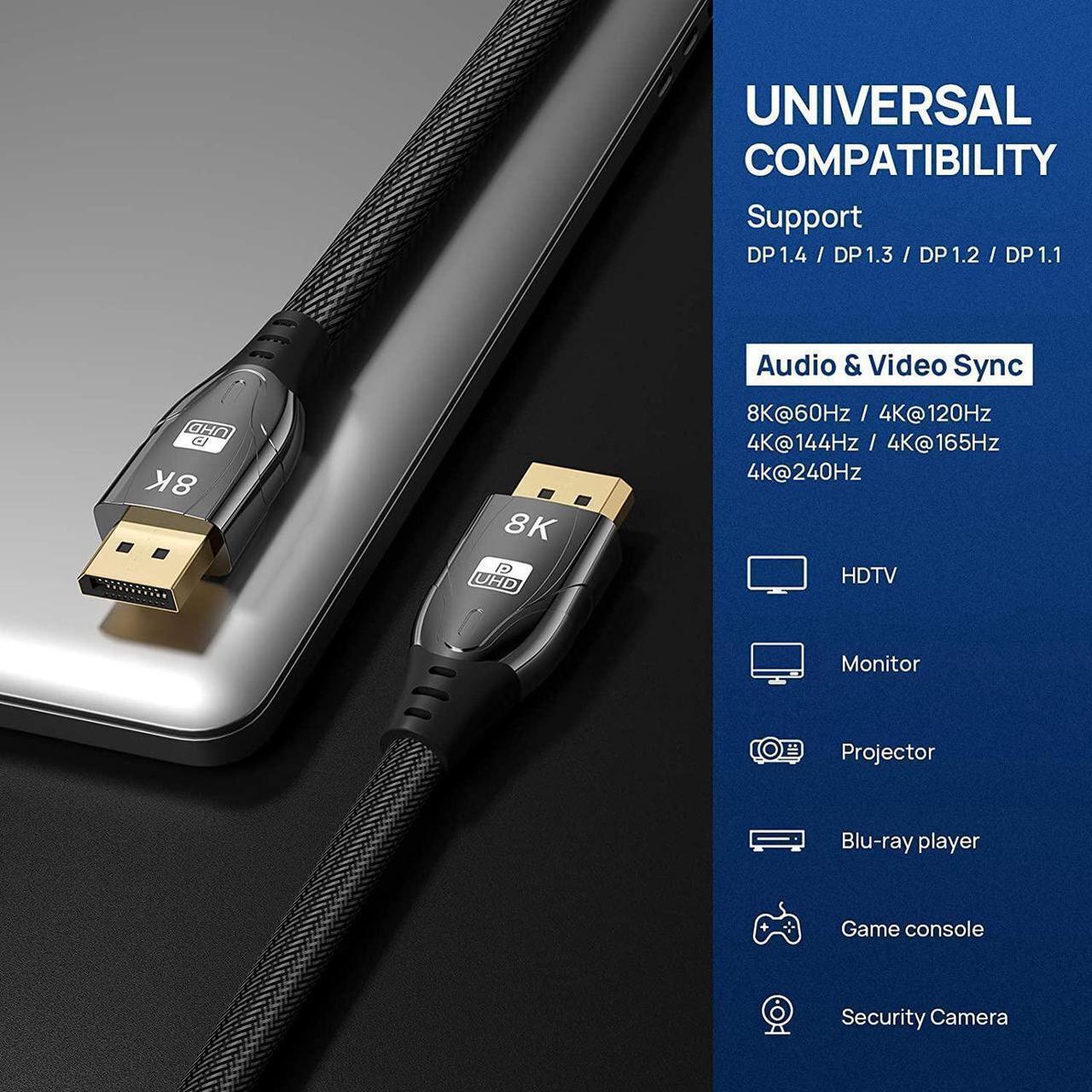 Alt view image 3 of 6 - DisplayPort Cable DP 1.4 10ft / 3M, 8K DP to DP Cable Bandwidth 32.4 Gbit/s, FreeSync & G-Sync, Support 8K @60Hz, 4K @144Hz/120Hz/60Hz, 2K @165Hz, 1080P @240Hz, Compatible With PC / Monitor - Grey