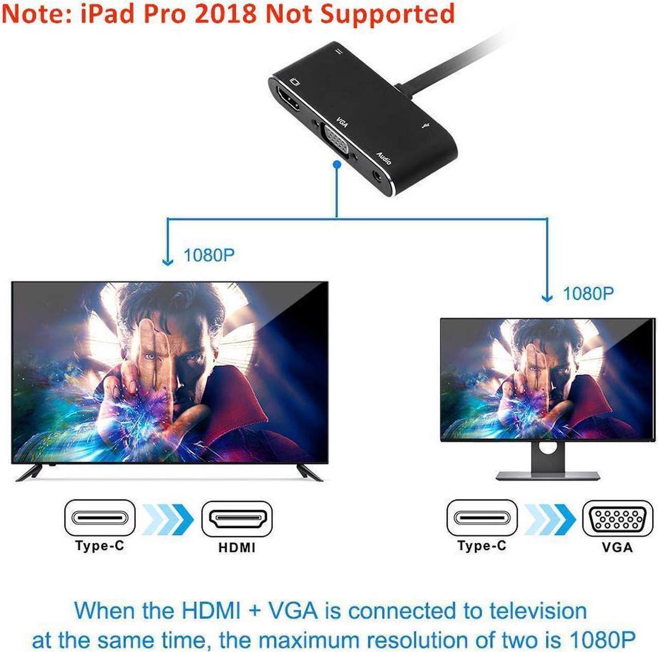 Alt view image 7 of 7 - Ultimate 5-in-1 USB C Adapter Docking Hub, Type C Thunderbolt 3 to 4K UHD HDMI Docker Converter with VGA, USB 3.0,3.5 mm Stereo Audio/Mic,60W Power Delivery for MacBook Pro Black