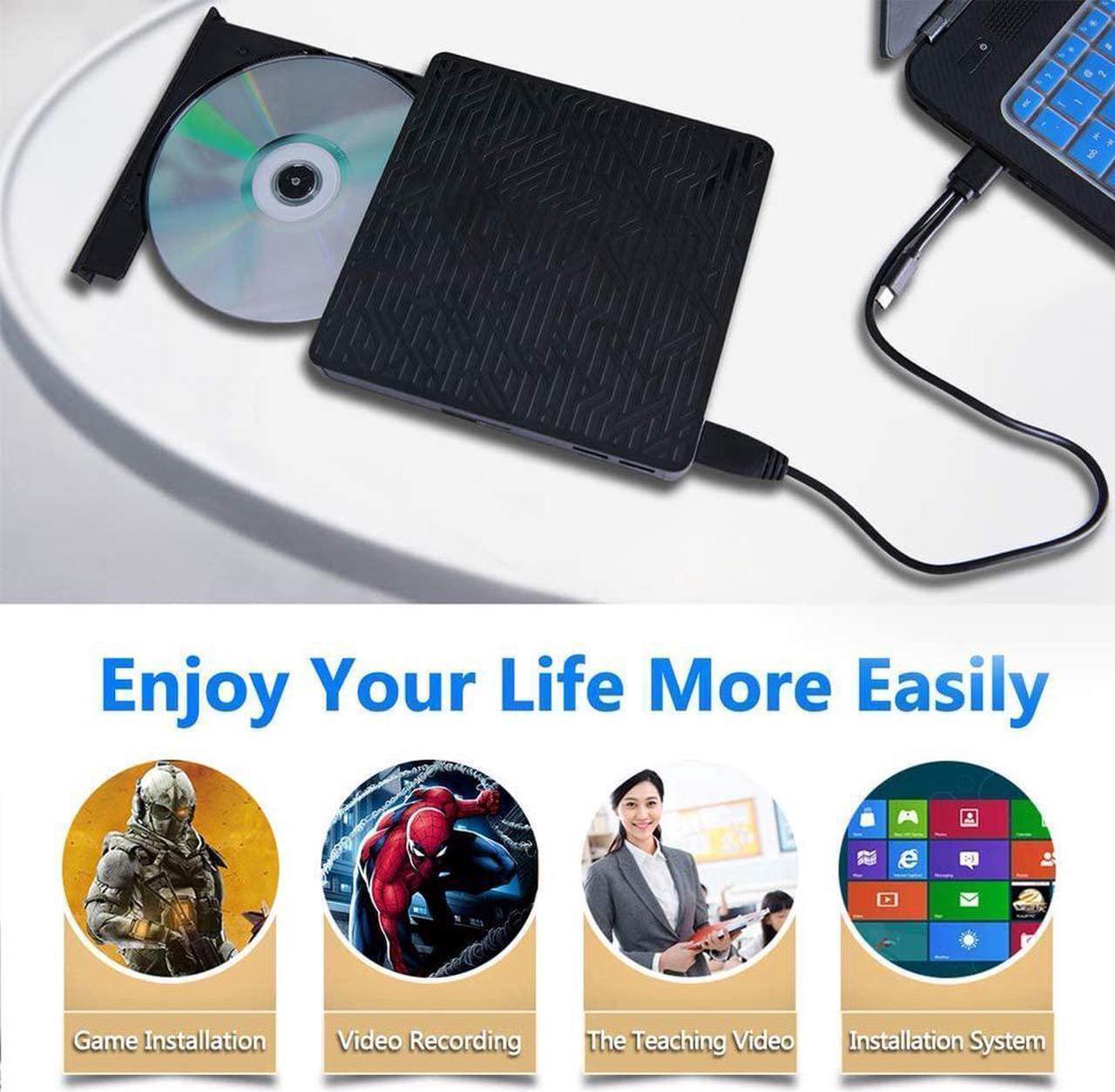 Alt view image 2 of 7 - USB 3.0&USB-C External CD DVD Drive,Multifunctional External CD/DVD +/- RW Burner Player Writer Support SD/TF Card/2 USB 3.0 Ports/Charging,Compatible with Mac OS/Windows/MacBook/Laptop/Desktop-Black