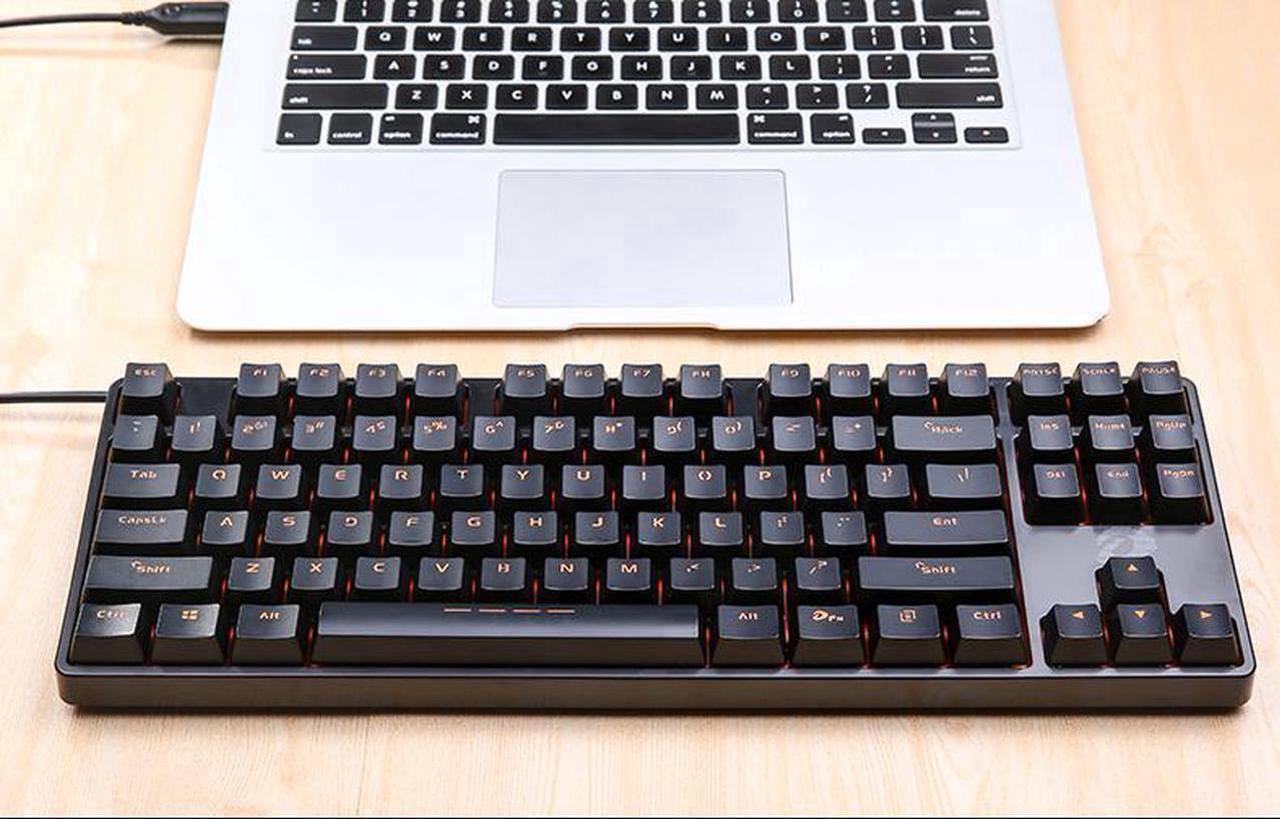 Alt view image 4 of 5 - DK100 Anti-Ghosting Mechanical Keyboard 87 Keys Small Compact Wired USB Gaming Keyboard with Red Switches-Black