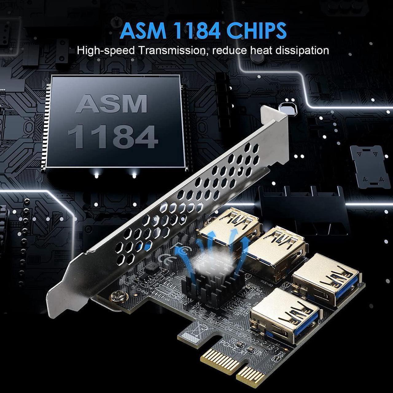 Alt view image 4 of 6 - PCI Express Multiplier Riser Card,PCIe Splitter 1 to 4 PCI-Express 16X Slots Expansion Card Board, PCI-E 1x to External PCI-e USB 3.0 Converter Adapter Card 4 Ports for Bitcoin ETH Mining Miner Device